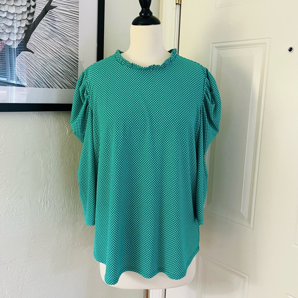 Adrianna Papell Kelly Green Polka Dot Blouse
